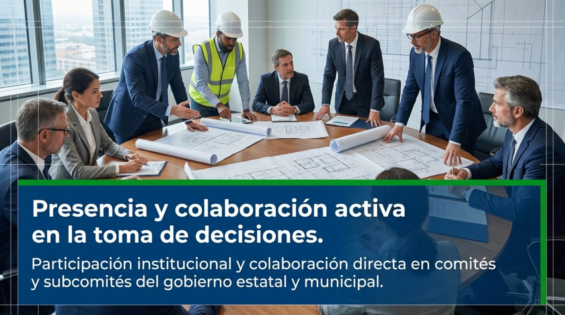 Presencia y colaboración activa en la toma de decisiones: participación institucional y colaboración directa en comités y subcomités del gobierno estatal y municipal.