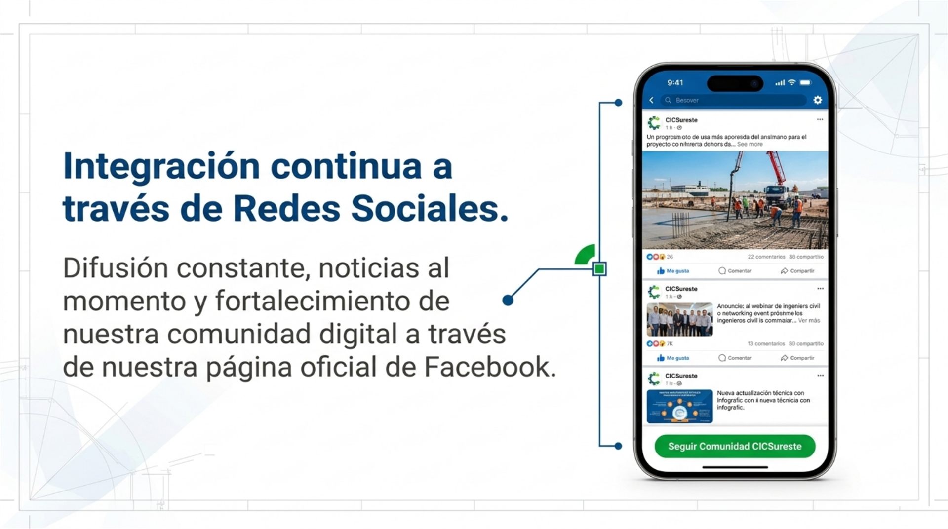 Integración continua a través de redes sociales: difusión constante, noticias al momento y fortalecimiento de nuestra comunidad digital a través de nuestra página oficial de Facebook.