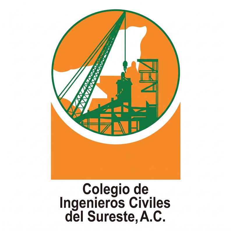 Primer logotipo del Colegio (1998–2004): círculo naranja con una grúa y la península de Yucatán, con el nombre del Colegio debajo