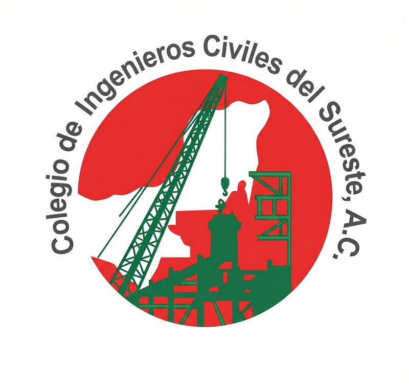Logotipo 2005–2013: círculo rojo con una grúa y obra en construcción, con el nombre del Colegio en arco