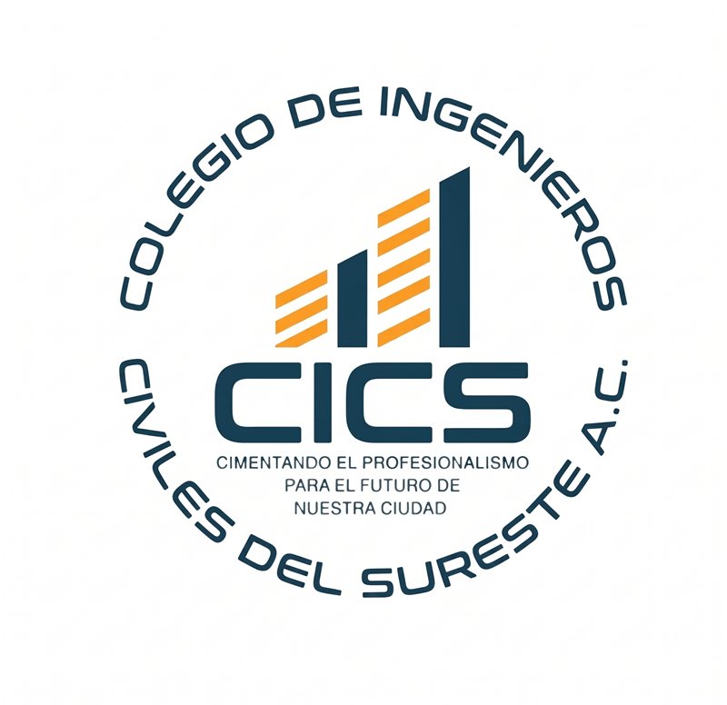 Logotipo 2022–2025: sello circular azul con barras naranjas, las siglas CICS y el lema «Cimentando el profesionalismo para el futuro de nuestra ciudad»